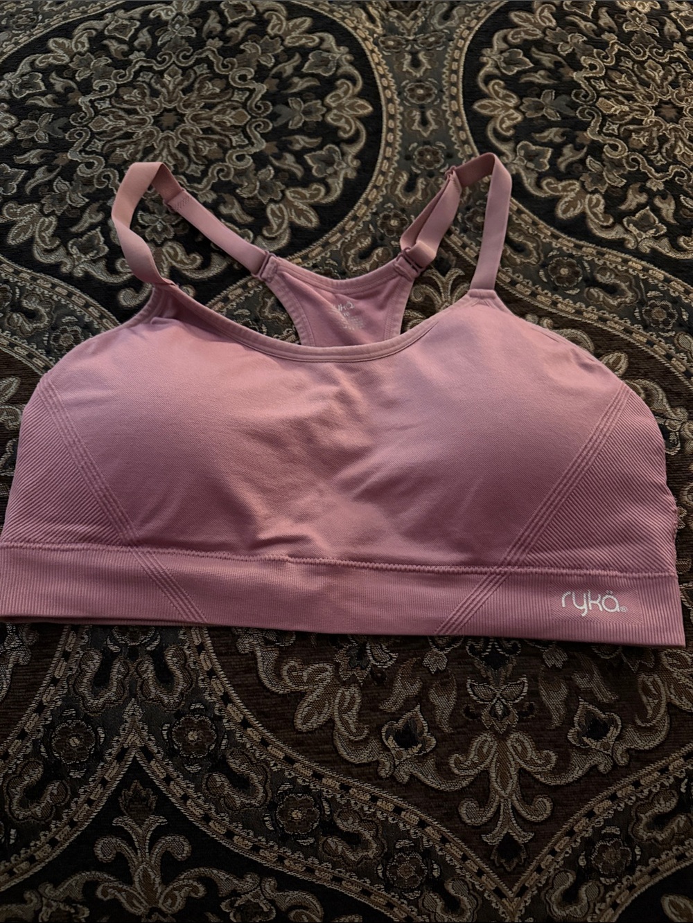 Ryka Dusty Rose Seamless Racerback Sports Bra with Removable Pads- size XL, EUC